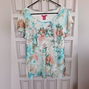 Sunny Leigh SzXlLPretty Pastel Ruffle Blouse Sleeveless Aqua Machine Wash